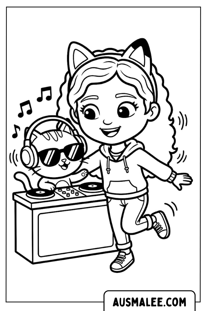 Coloriages Gabby chat DJ