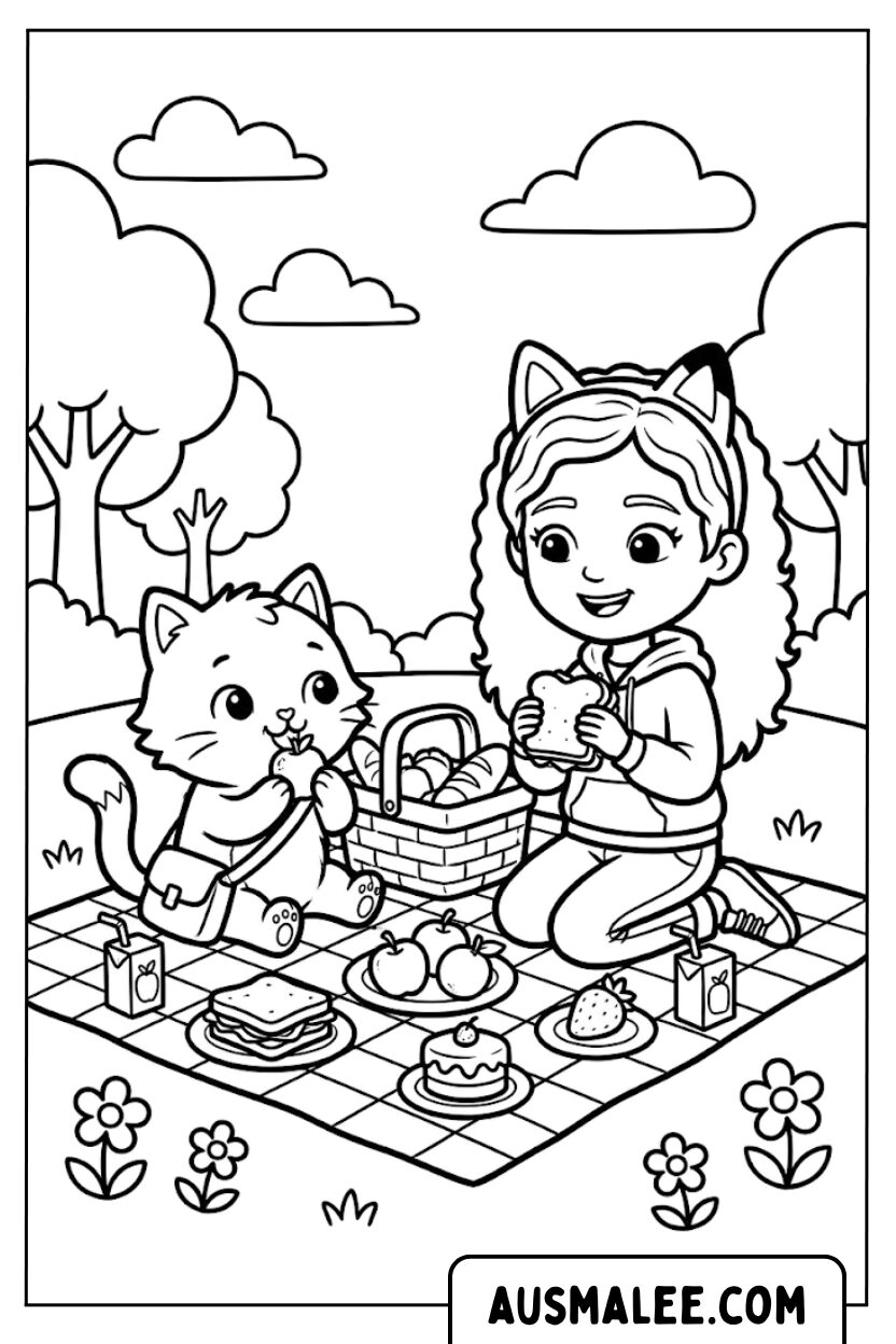 Coloriages de pique-nique de chat Gabby
