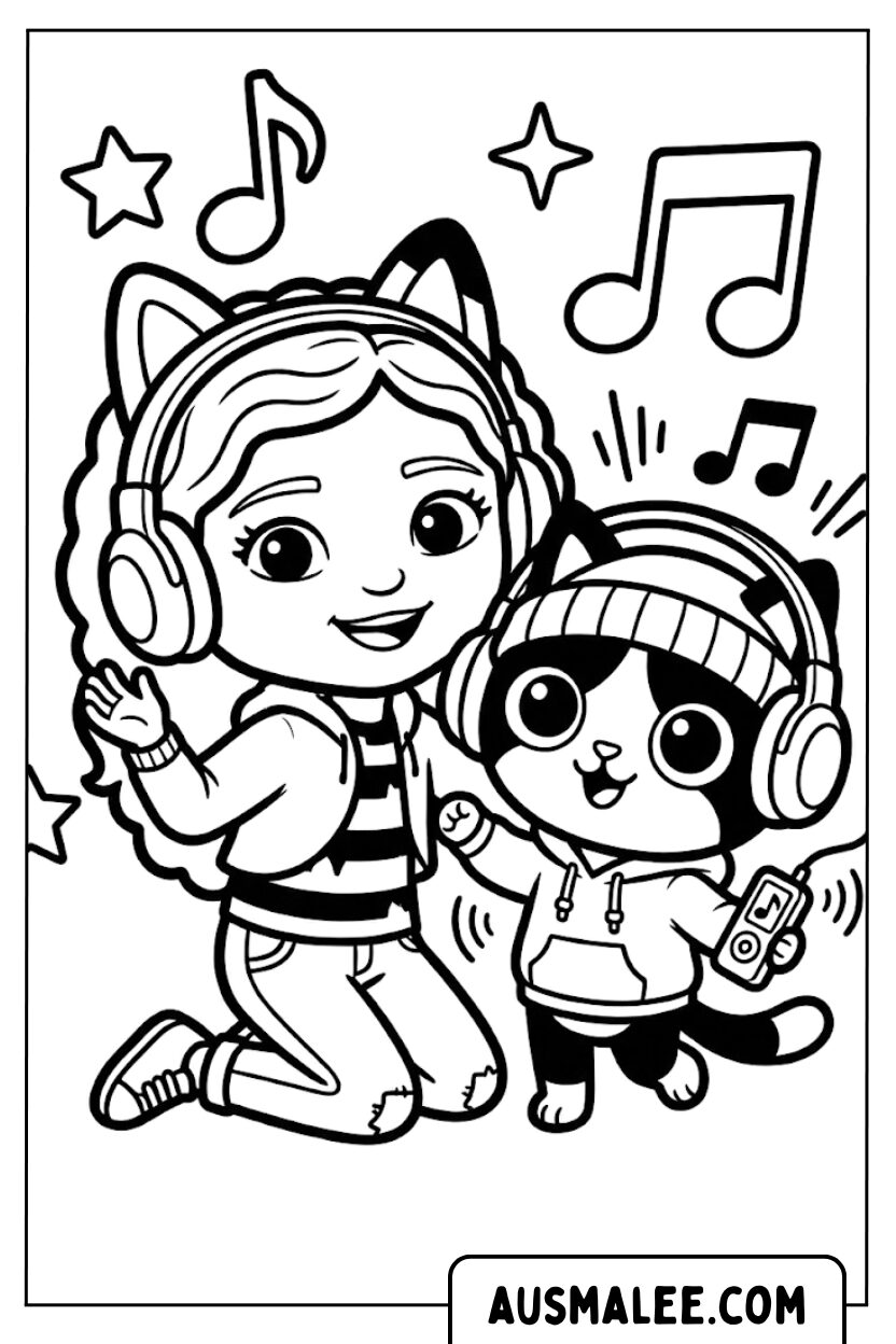 Coloriages Gabby Cat qui danse