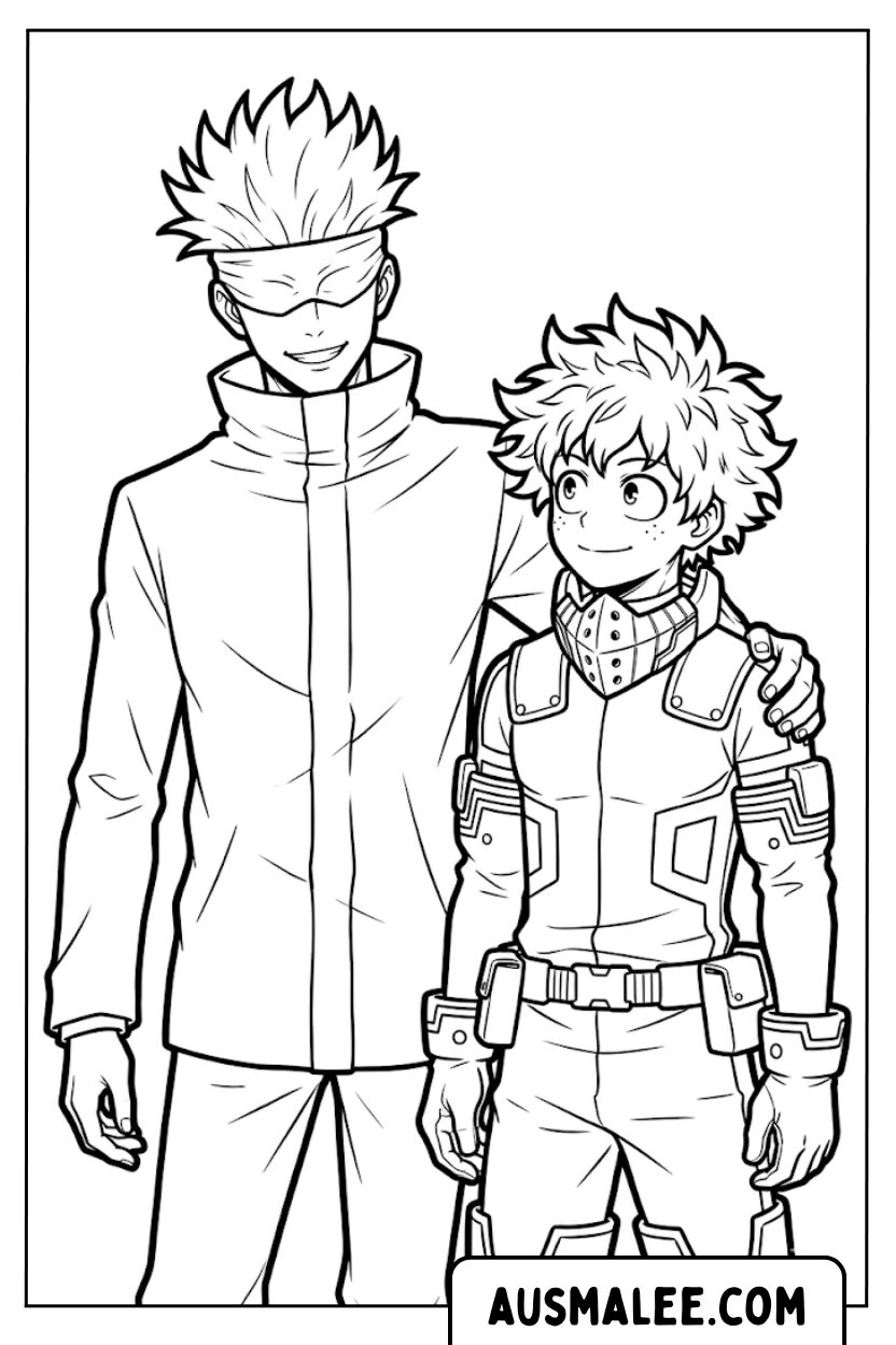 Gojo en Deku kleurplaten