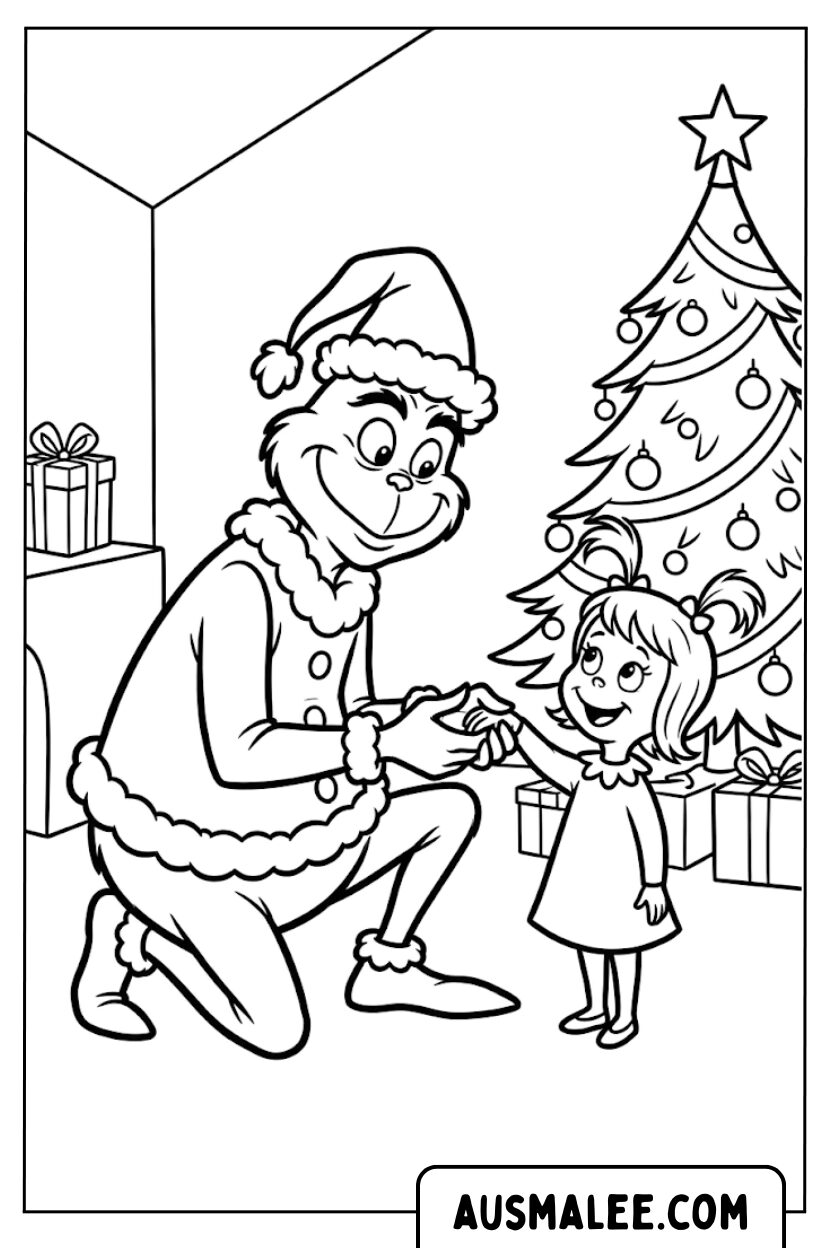Grinch Cindy Lou hand in hand kleurplaten