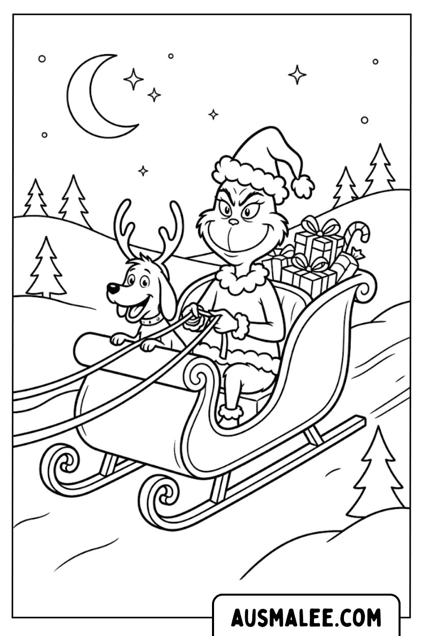 Grinch sledetocht kleurplaten