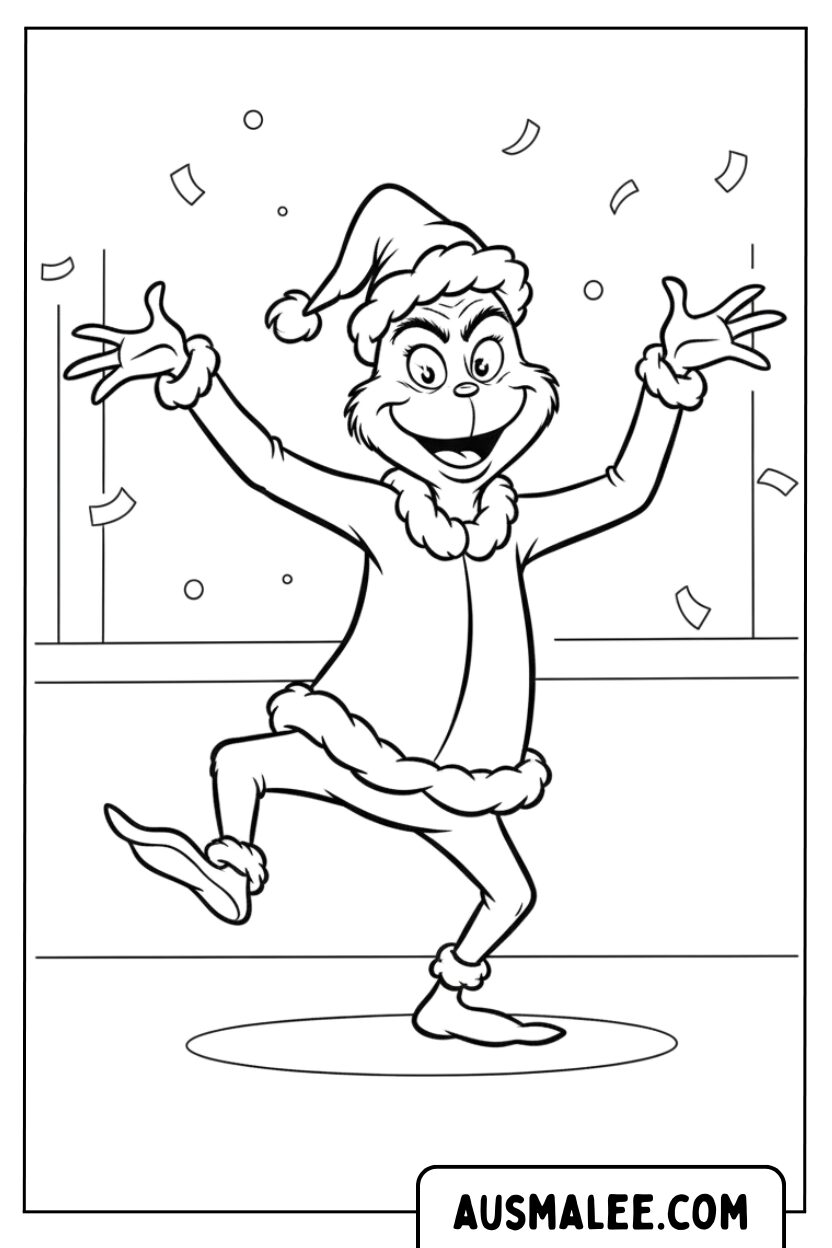 Grinch danst vrolijke kleurplaten