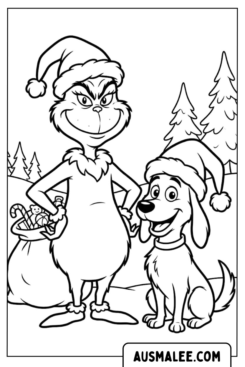 Kleurplaten Grinch en hond Max Standing