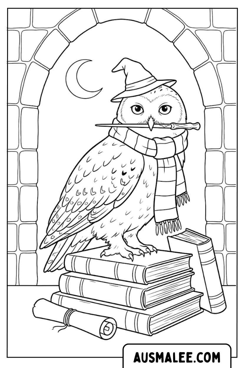Coloriages - Hibou sorcier Hedwige