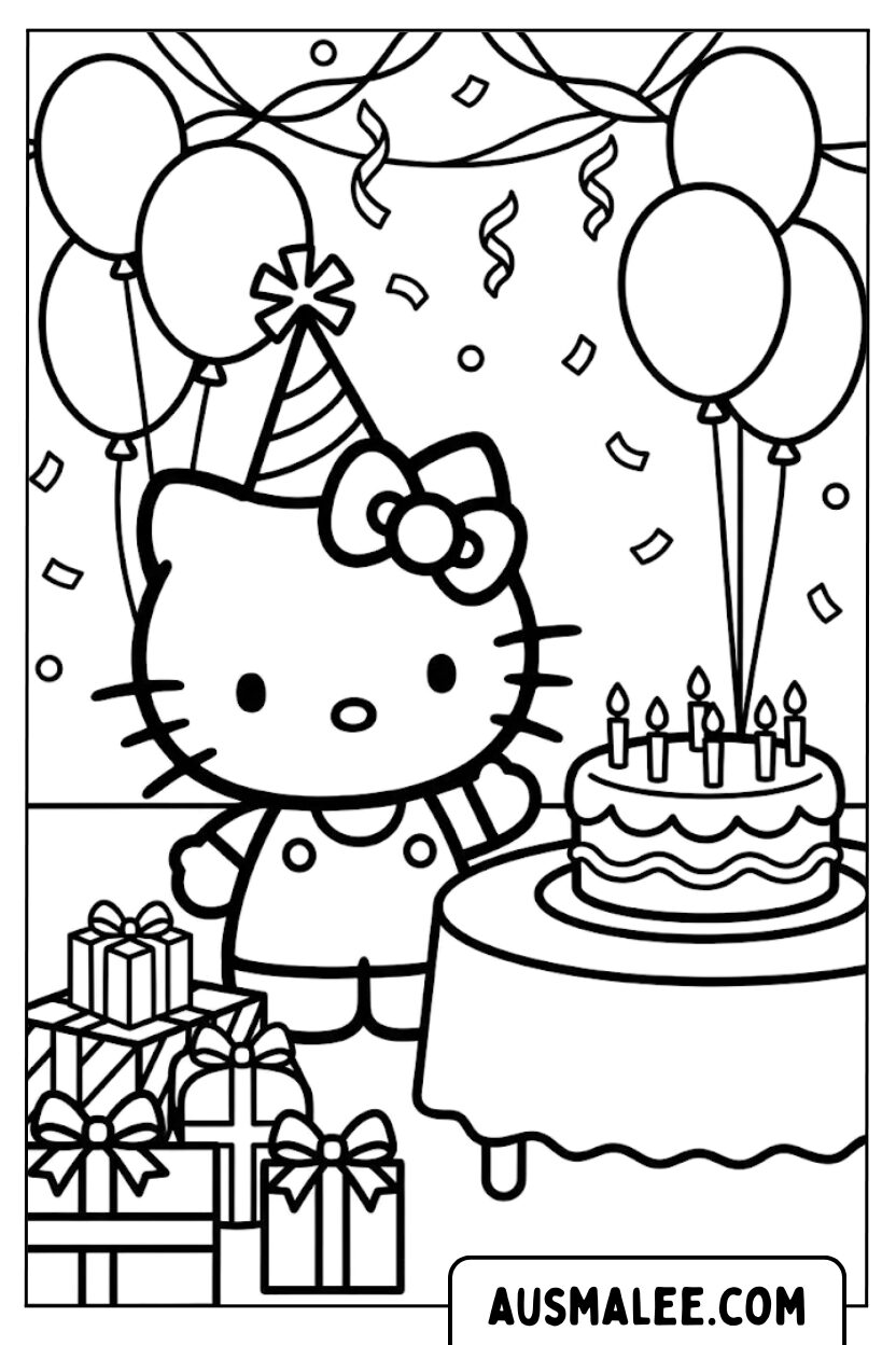 Coloriages Hello Kitty anniversaire chérie