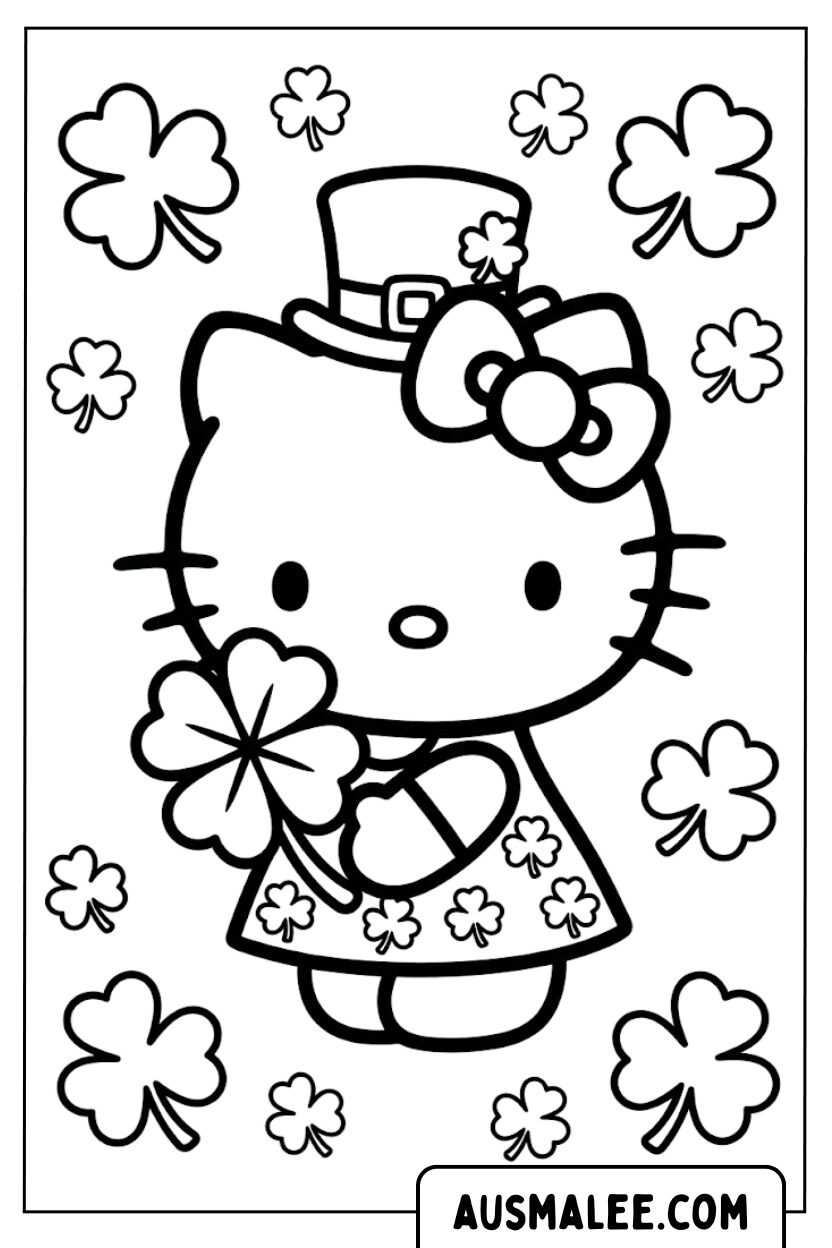 Hello Kitty St. Patrick's Day kleurplaten