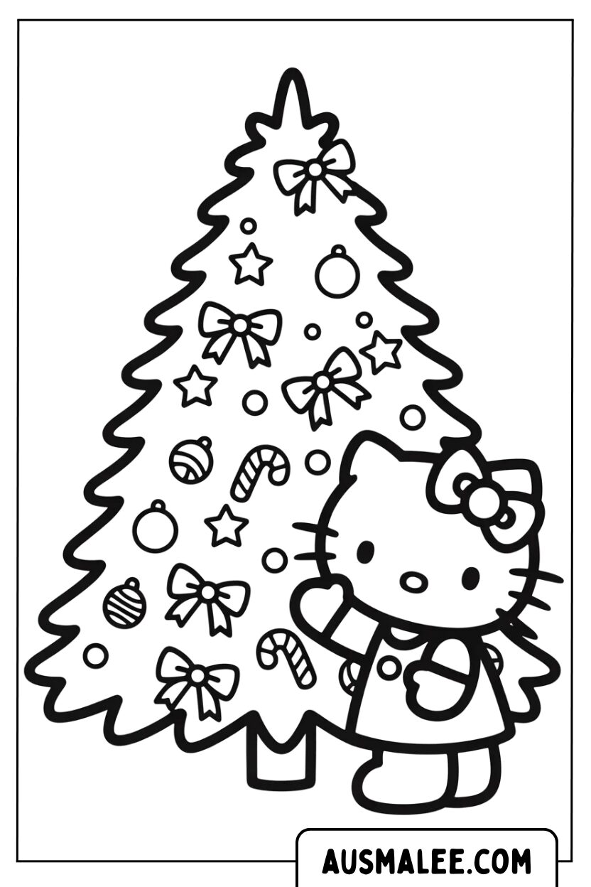 Hello Kitty Christmas tree coloring pages