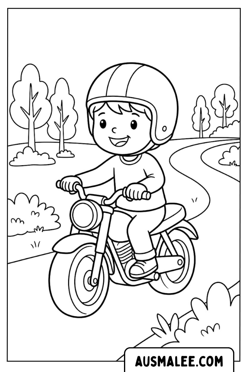 Jongen op motorfiets kleurplaten