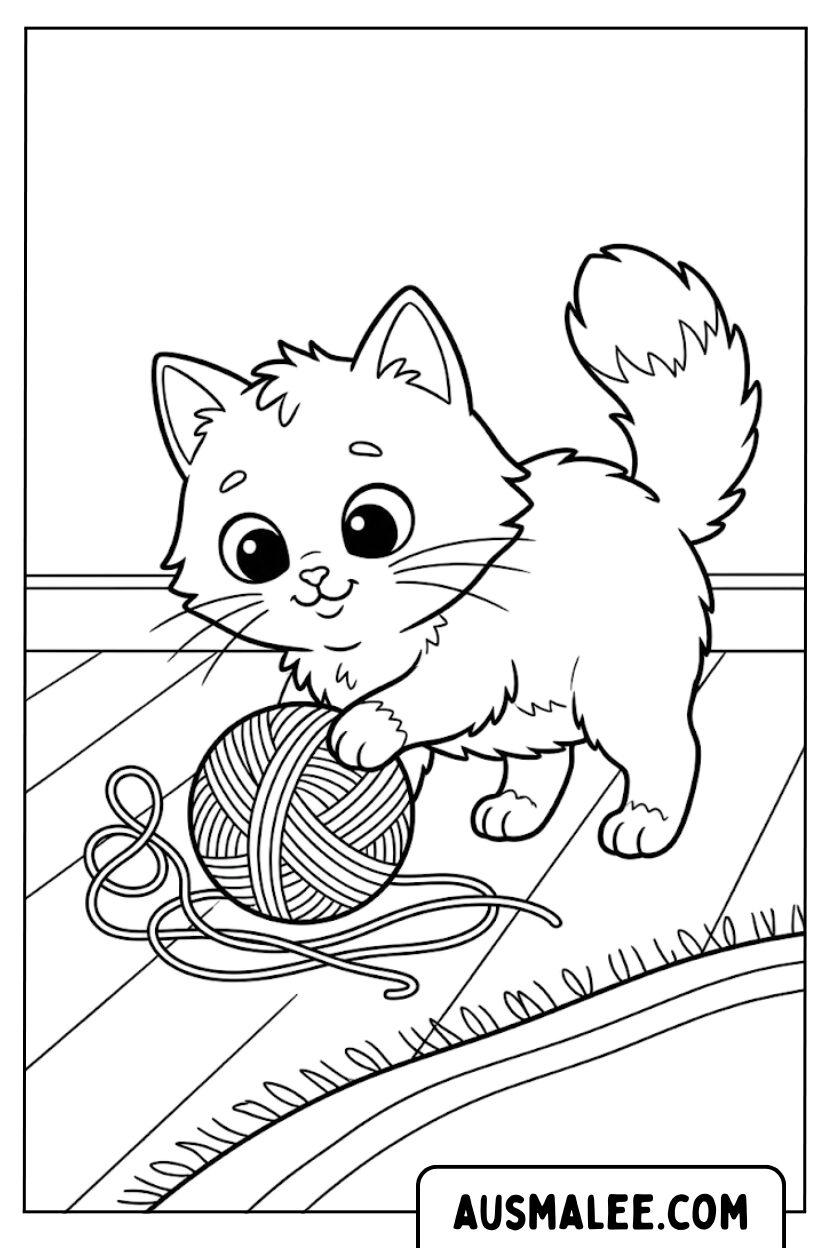Coloriages de pelote de laine chat