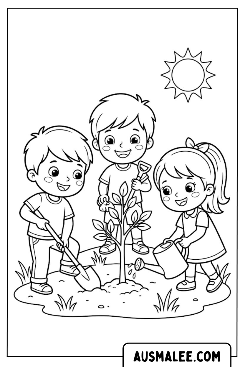 Coloriages pour enfants, plantes d'arbres