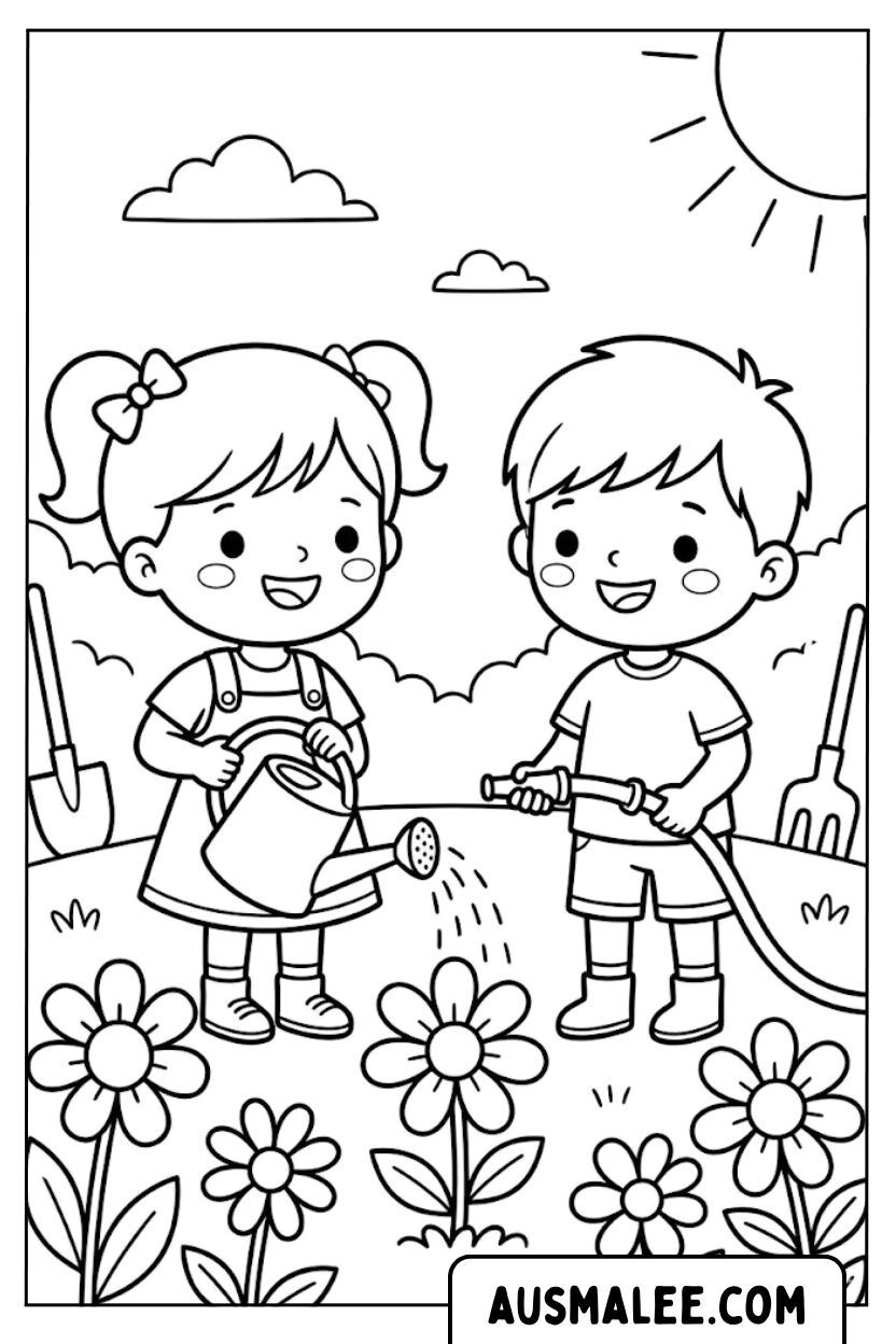 Coloriages pour enfants jardinant