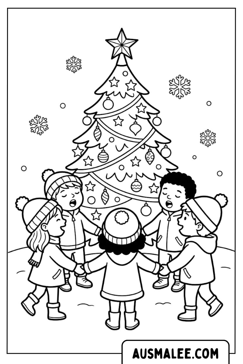 Coloring pages children circle singing