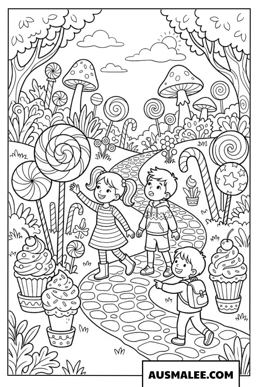Coloriage Enfants au pays des bonbons