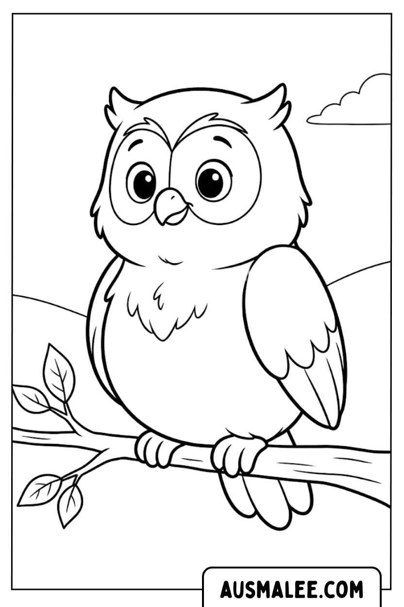 Coloriages branche de petite chouette