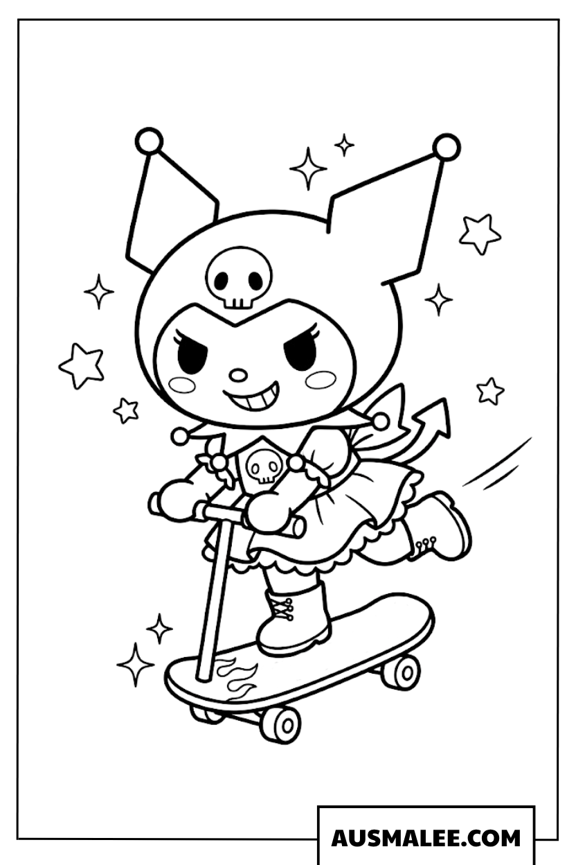 Skateboarding Kuromi coloring page