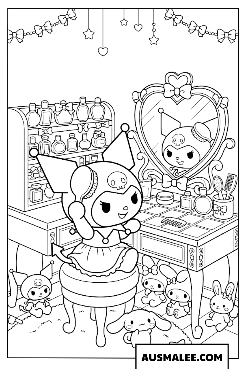 Kuromi's beauty corner coloring page