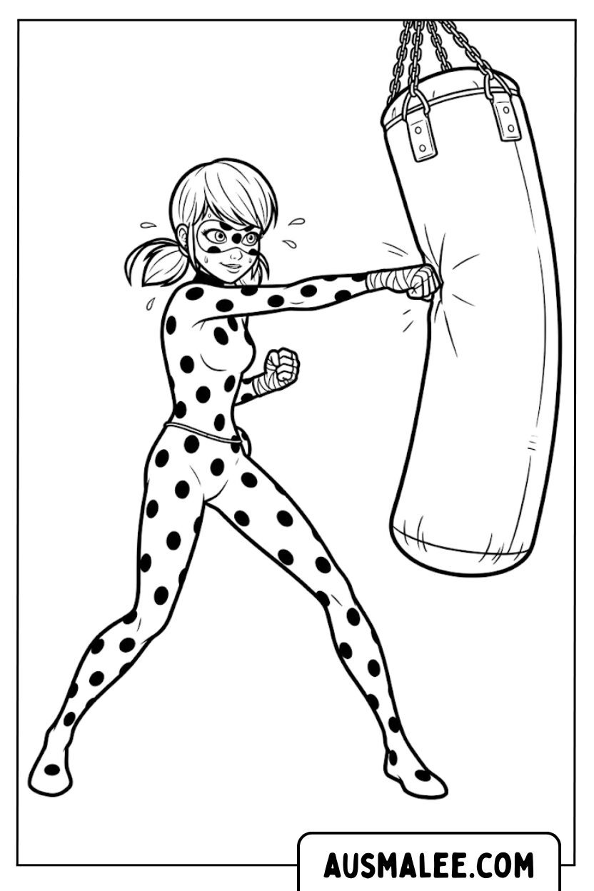 Ladybug boxing training coloring pages