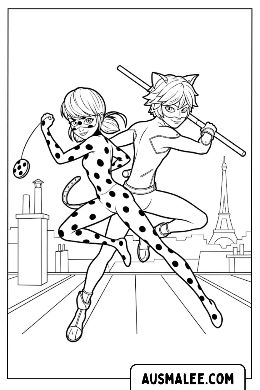 Ladybug Cat Noir Team coloring pages