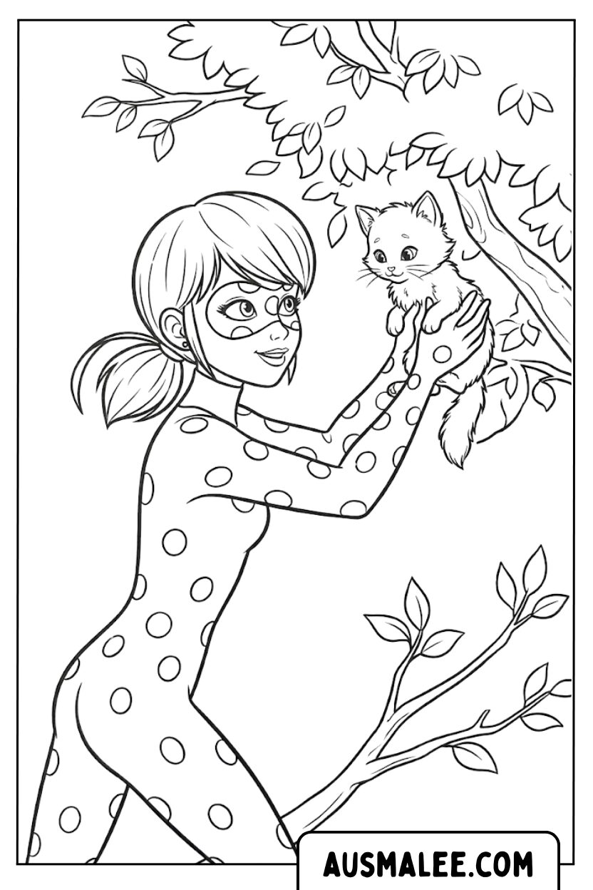 Ladybug Save Cat coloring pages