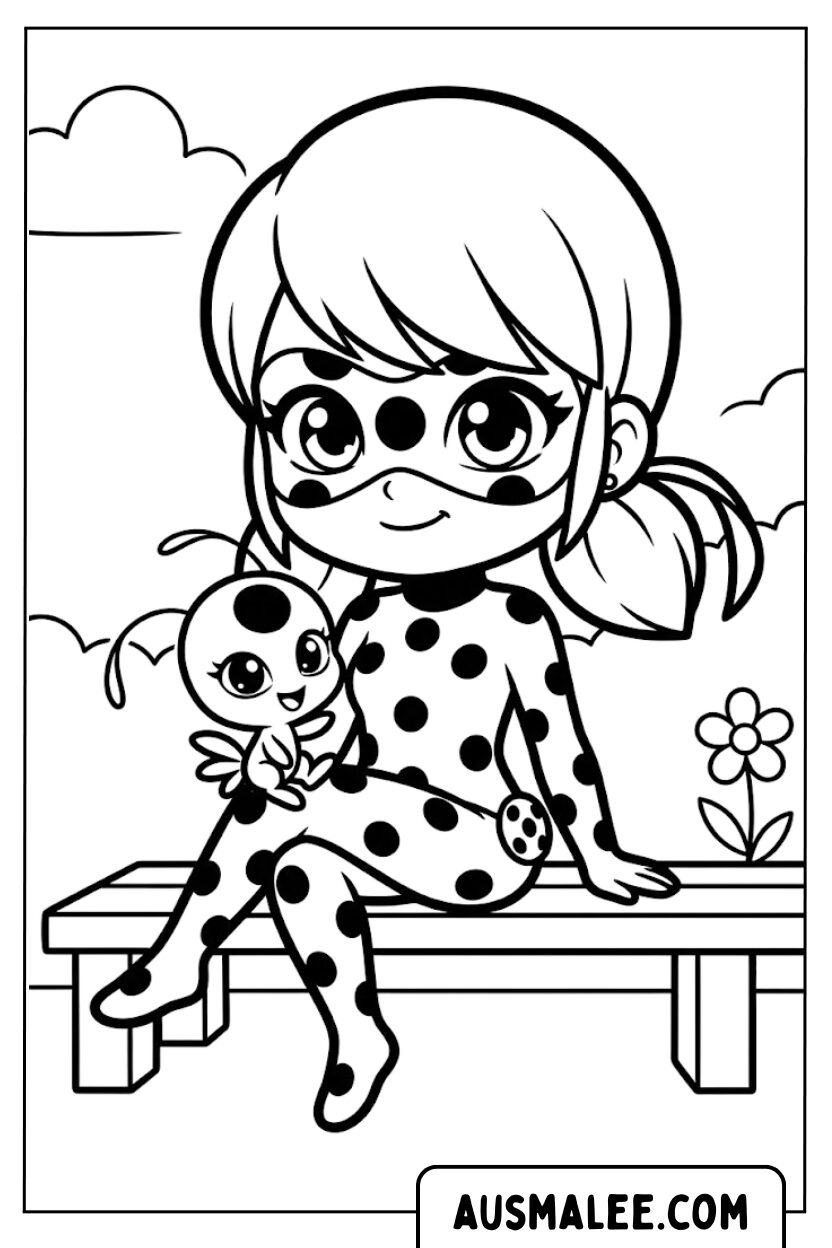 Ausmalbilder Ladybug Tikki Parkbank