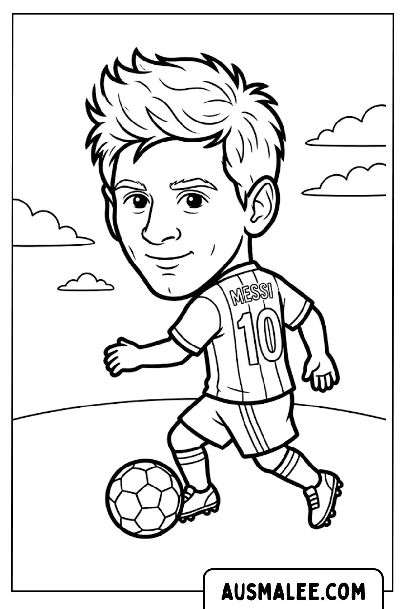 Lionel Messi Soccer Dribbling Coloring Pages