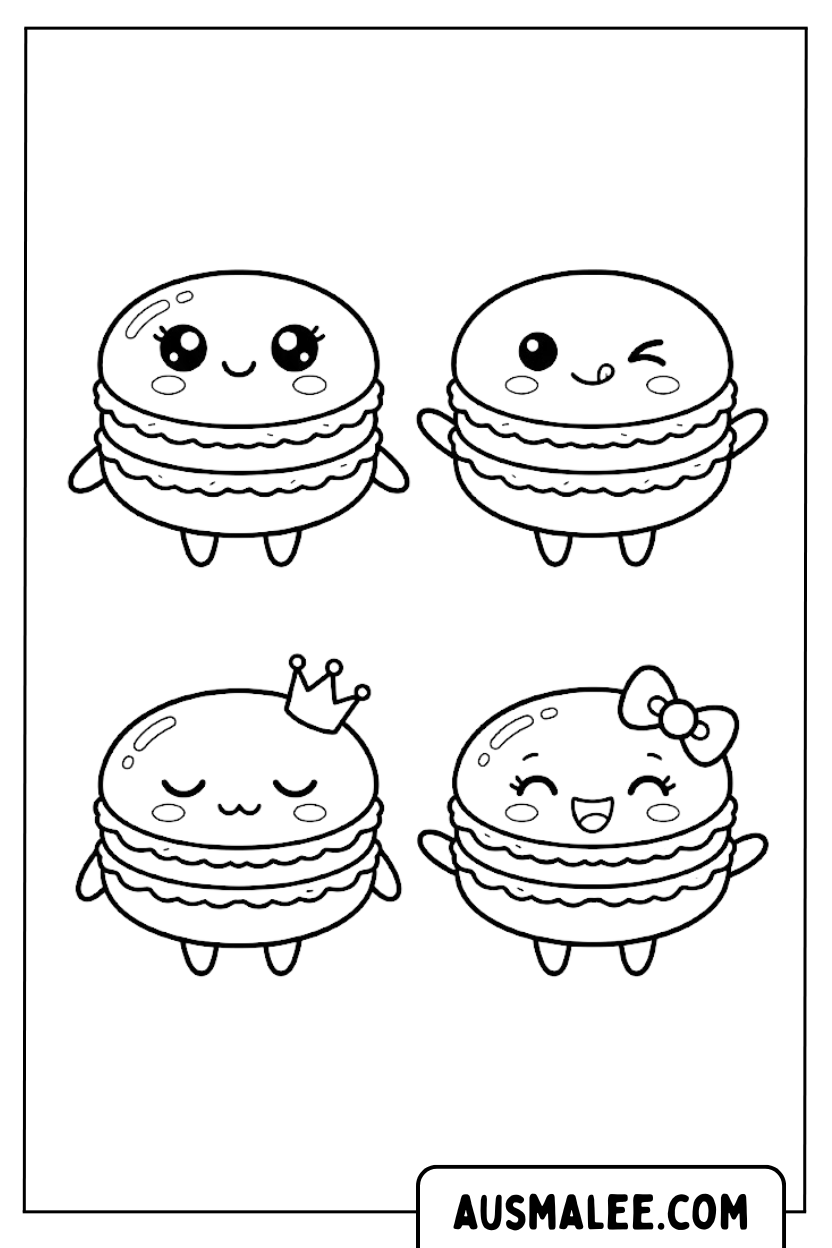 Coloriages macarons kawaii set
