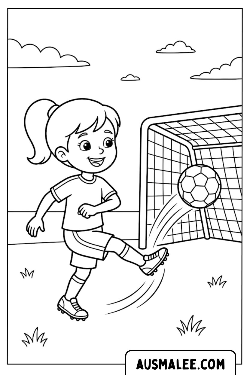 Coloring pages girls soccer goal