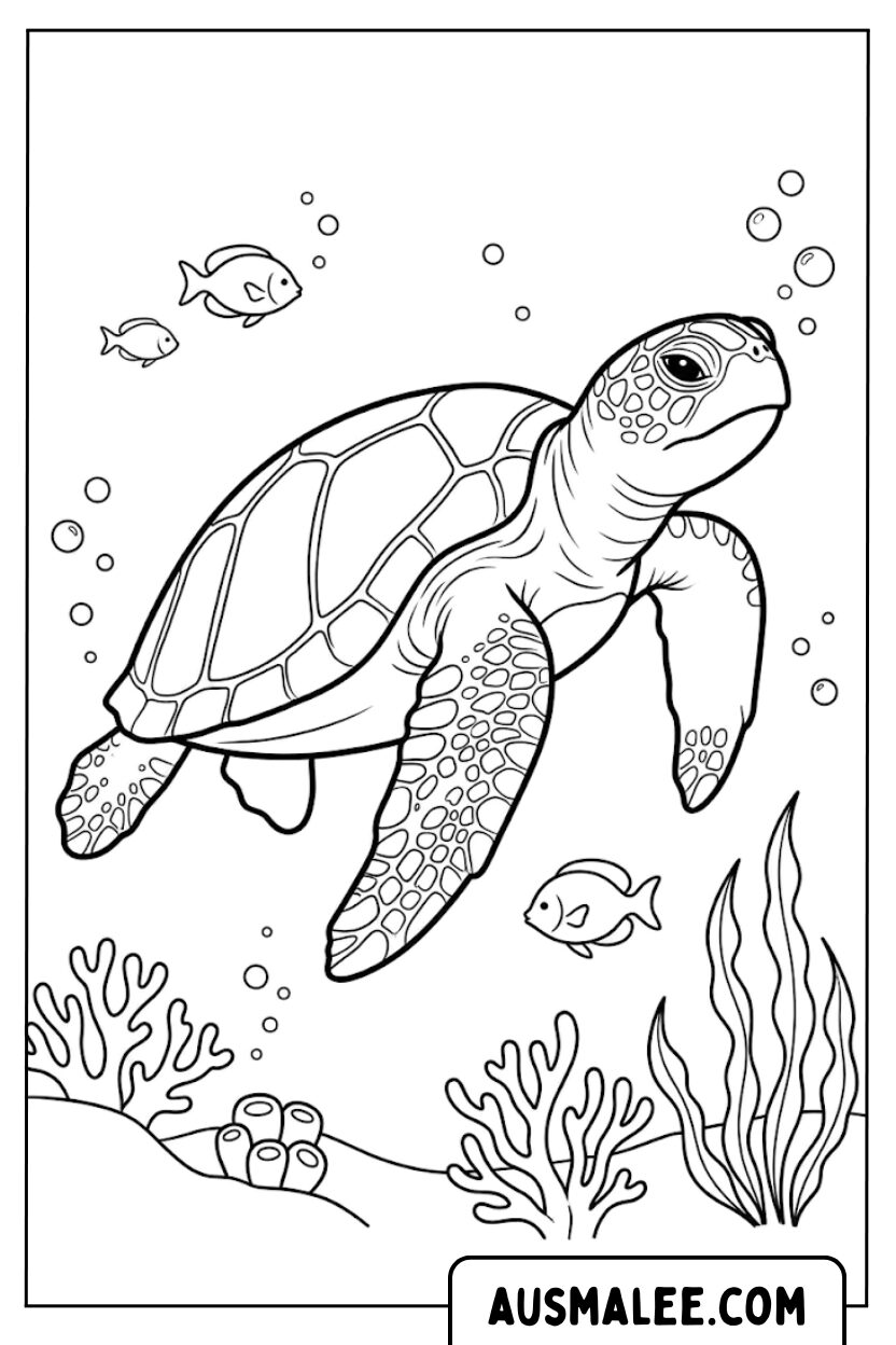 Zeeschildpad kleurplaten in de oceaan
