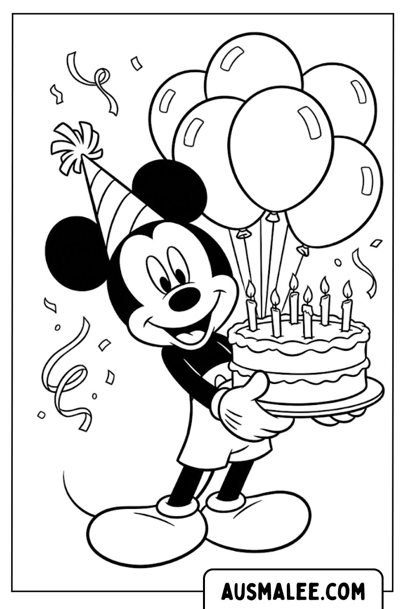 Coloriages Mickey Mouse anniversaire chérie