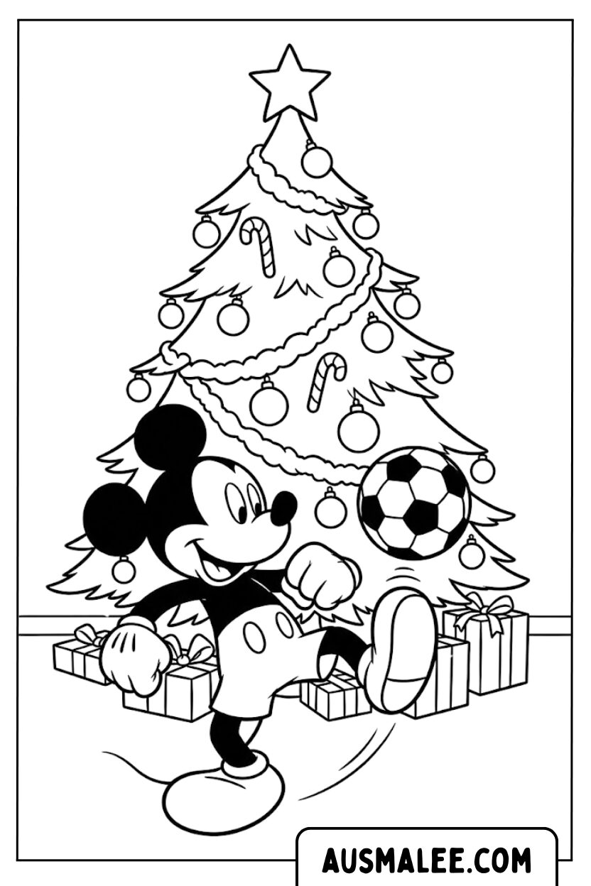 Mickey Mouse Football Christmas Tree Coloring Pages