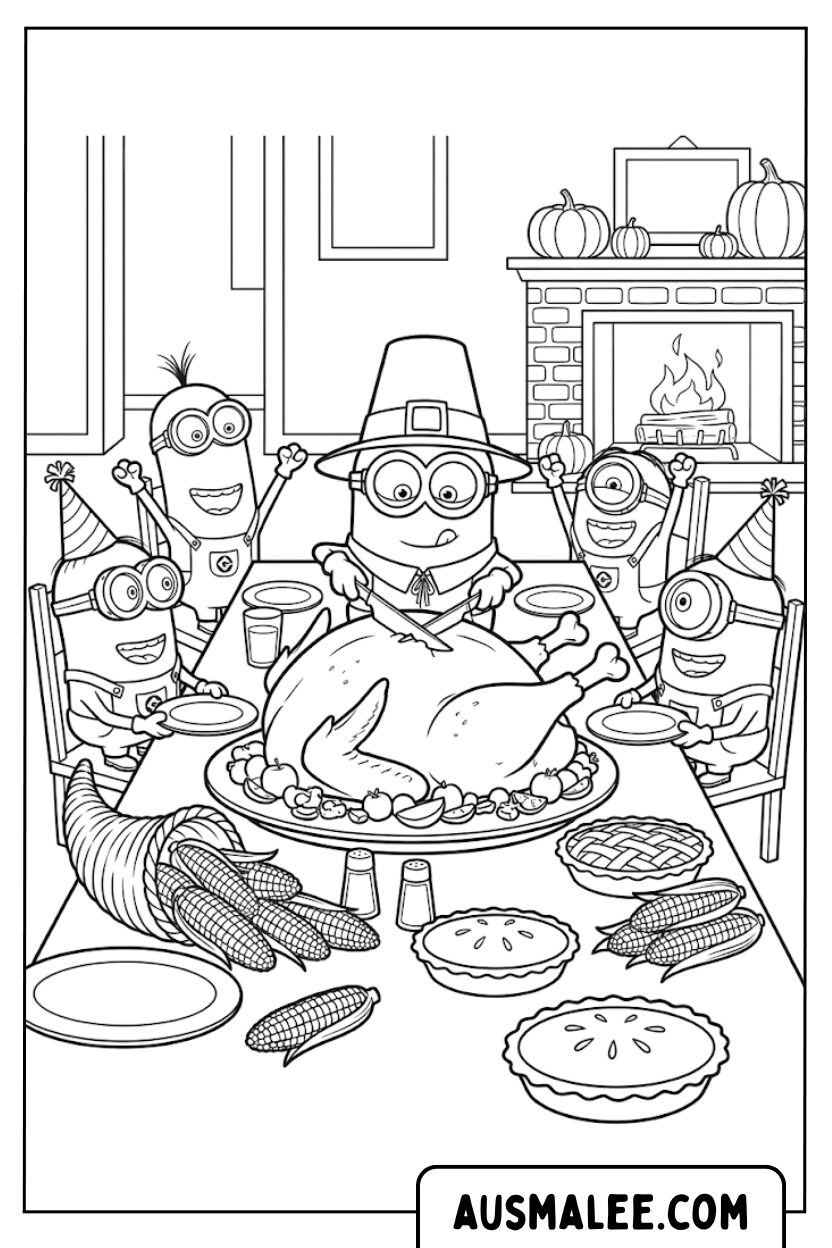 Coloriages de nourriture de Thanksgiving des Minions