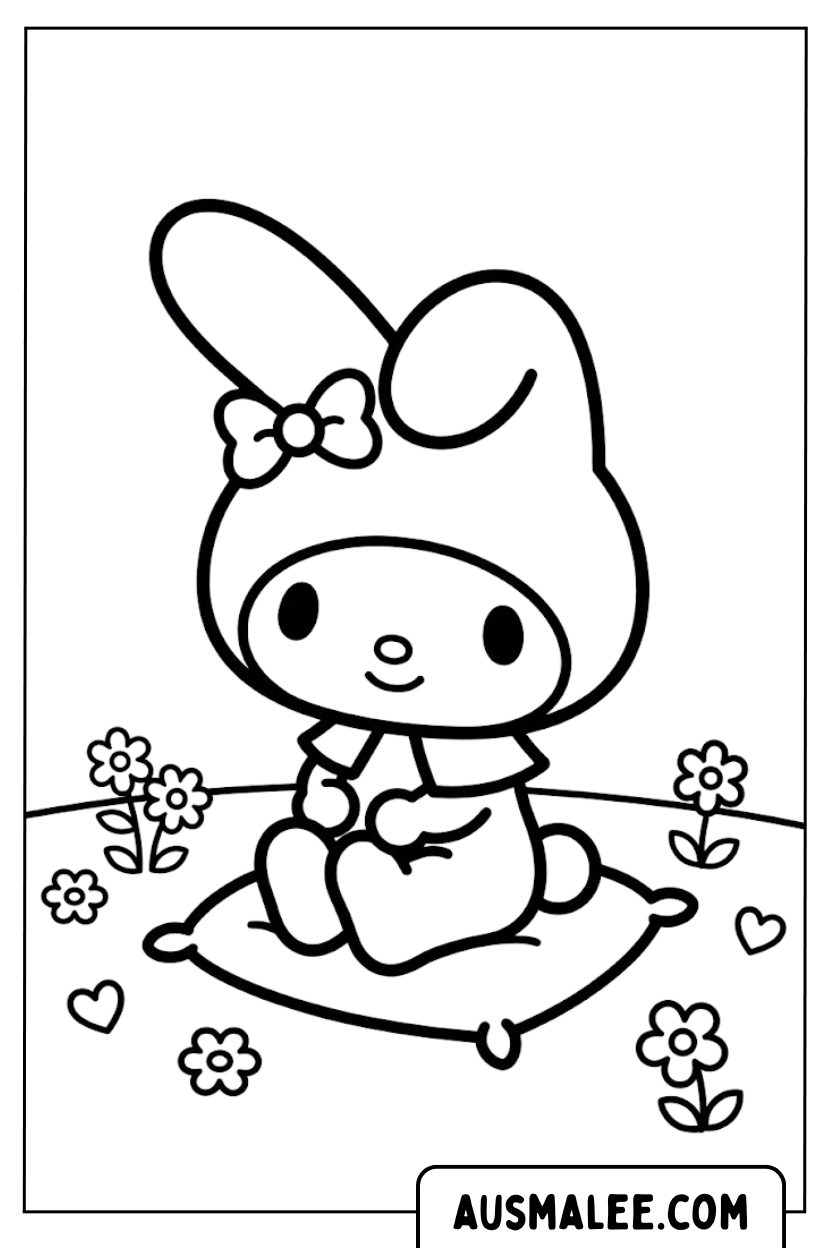 Coloriages fleurs d'oreiller My Melody