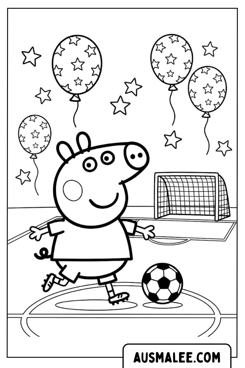 Coloring pages Peppa Pig football balloons