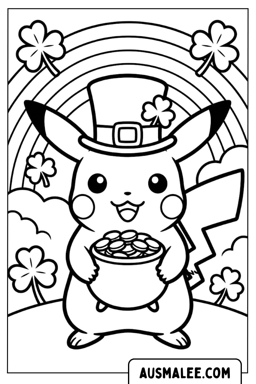 Kleurplaten Pikachu Kabouterhoed Pot met goud