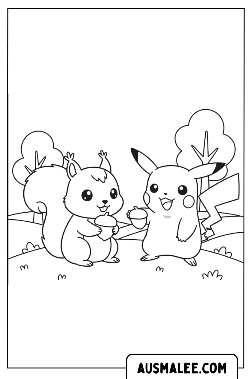 Pikachu en eekhoorn kleurplaten