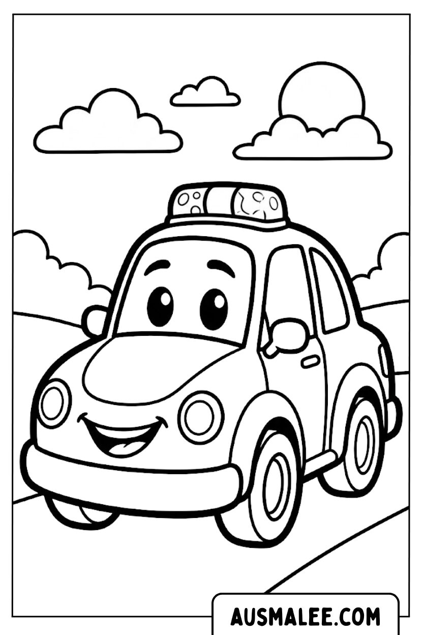 Coloriages de voiture de police souriante