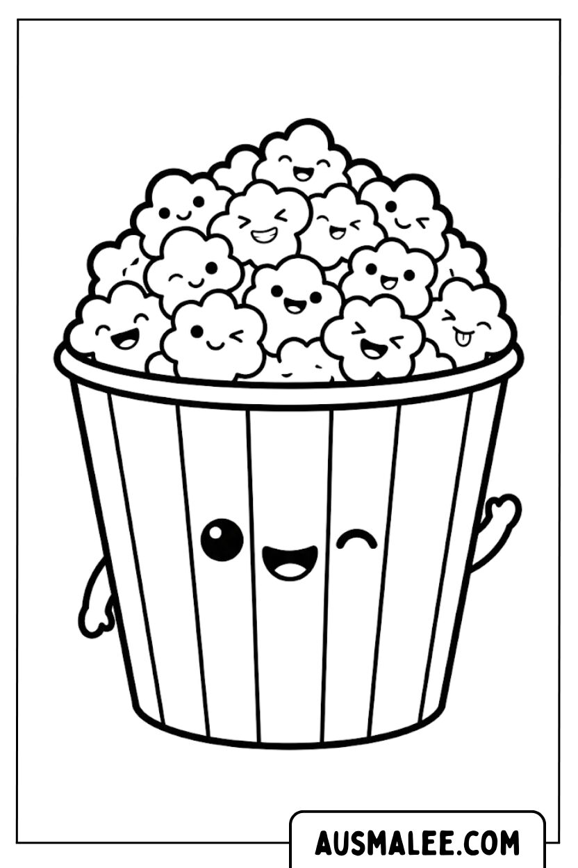 Coloriages kawaii de tasse de pop-corn
