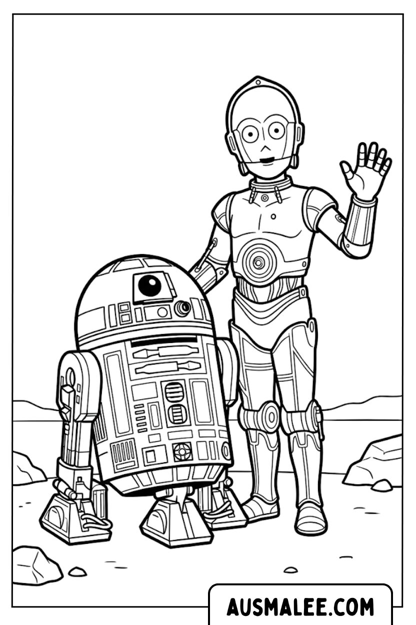 Kleurplaten R2D2 C3PO droids