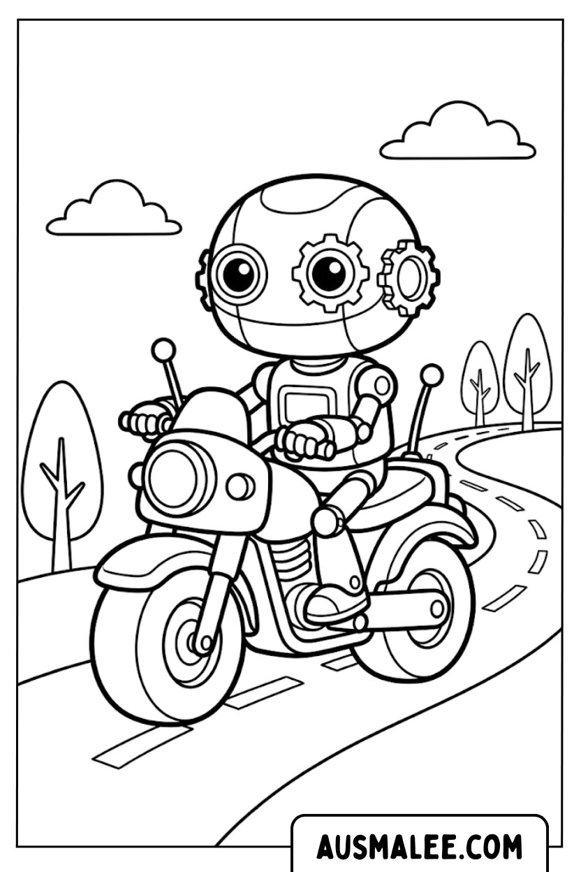 Robot op motorfiets kleurplaten