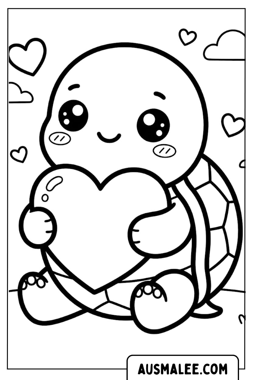 Schildpad met hart kleurplaten