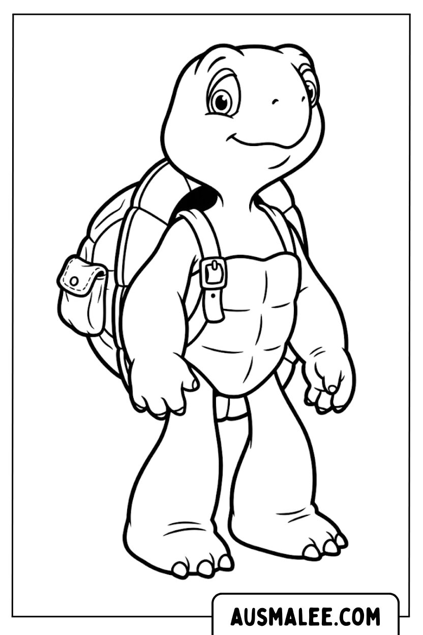 Schildpad met rugzak kleurplaten