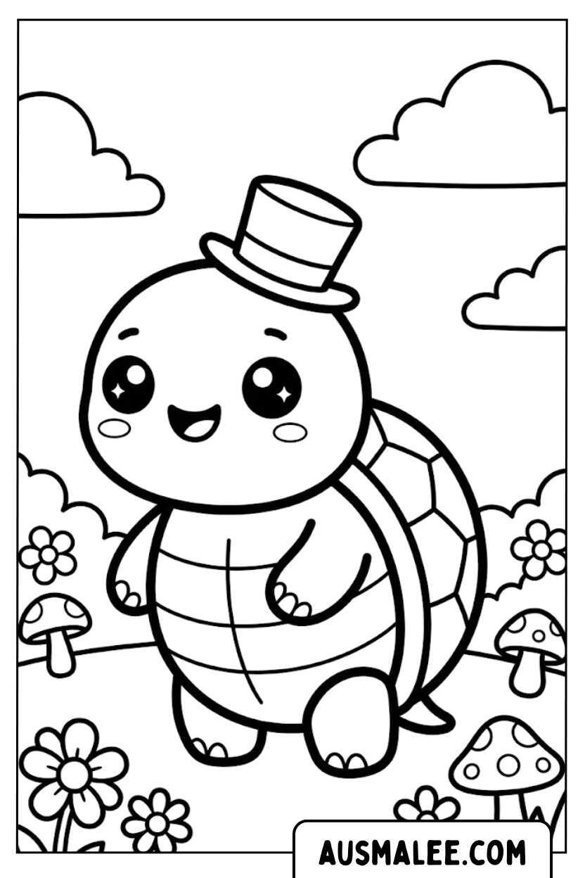 Schildpad met hoge hoed kleurplaten