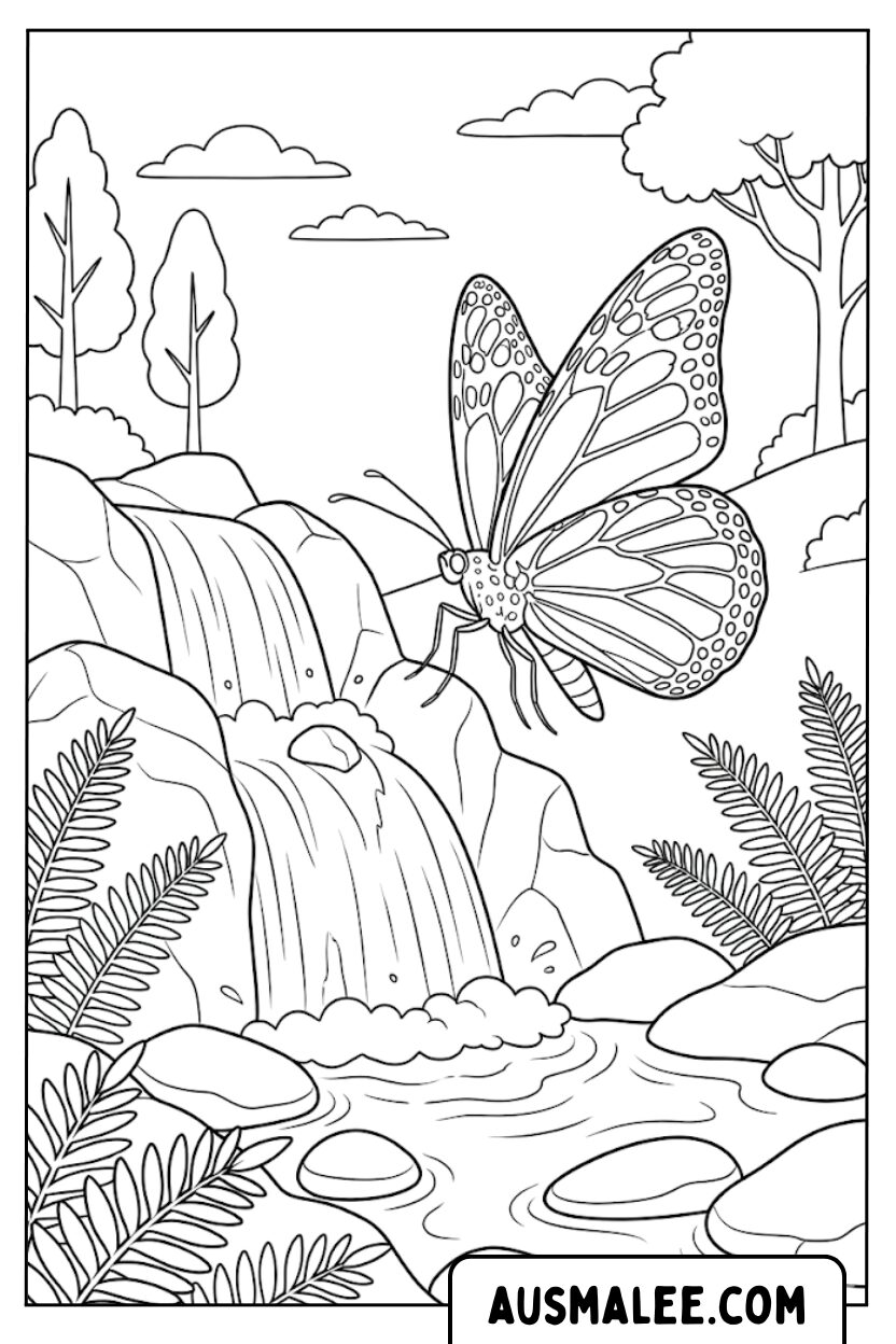 Vlinderwaterval kleurplaten