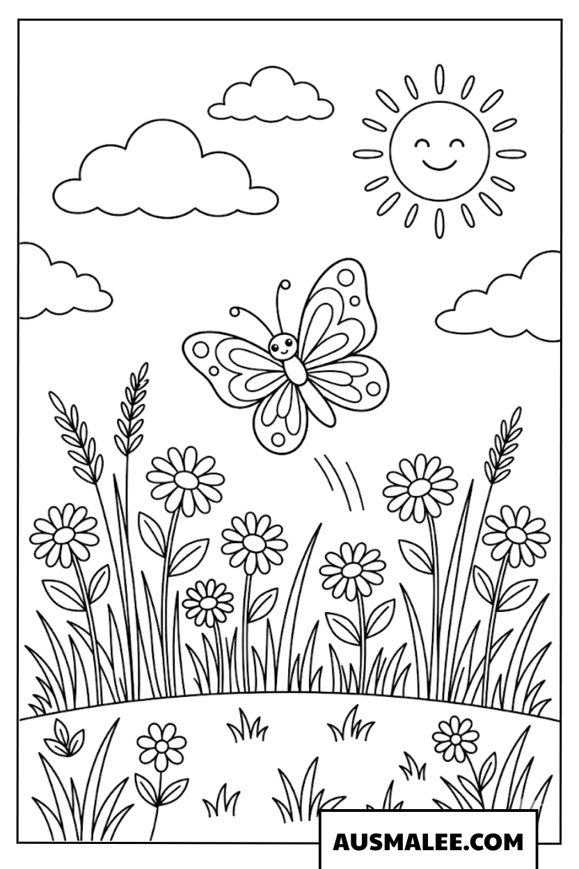 Kleurplaat Vlinder in de zon