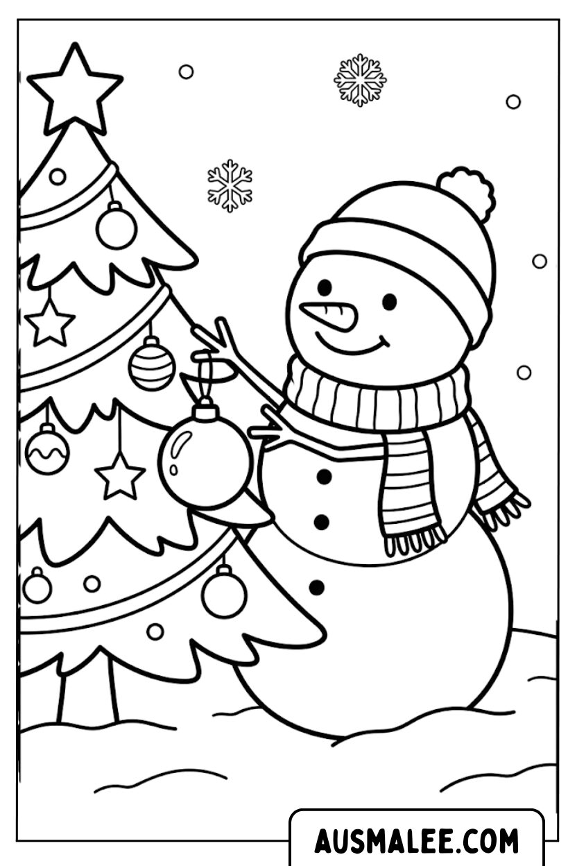 Snowman Decorating Tree Coloring Pages