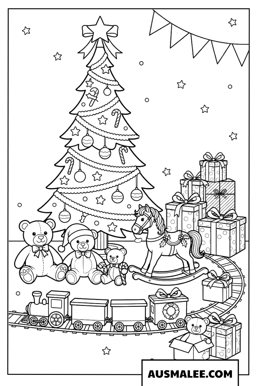 Christmas toy world coloring page