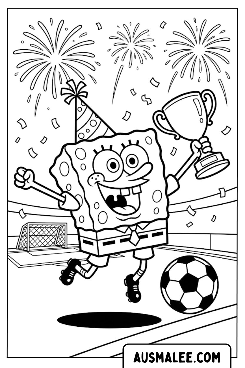 Coloring pages SpongeBob soccer cup