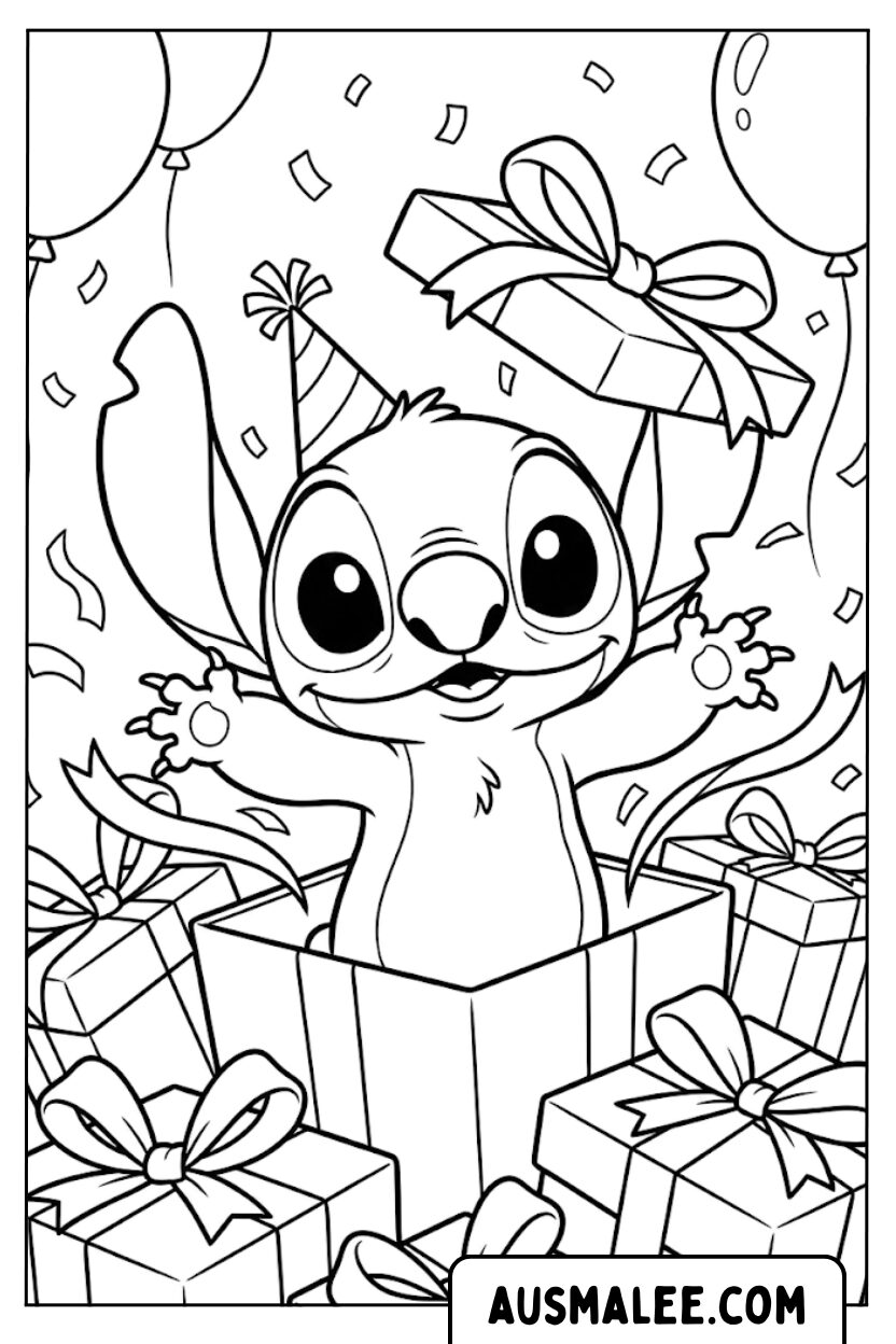 Coloriages de boîte-cadeau Stitch