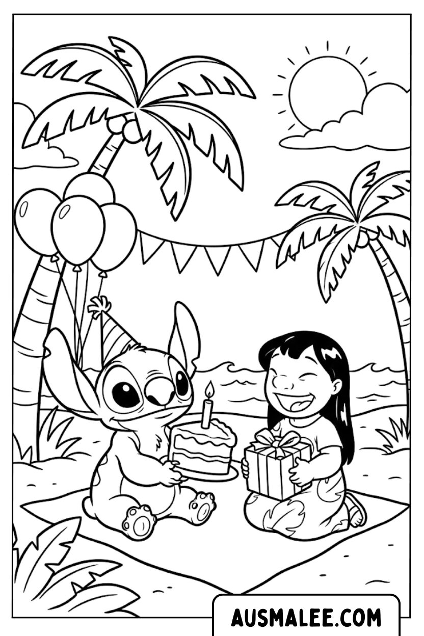 Coloriage Stitch Lilo Beach Party